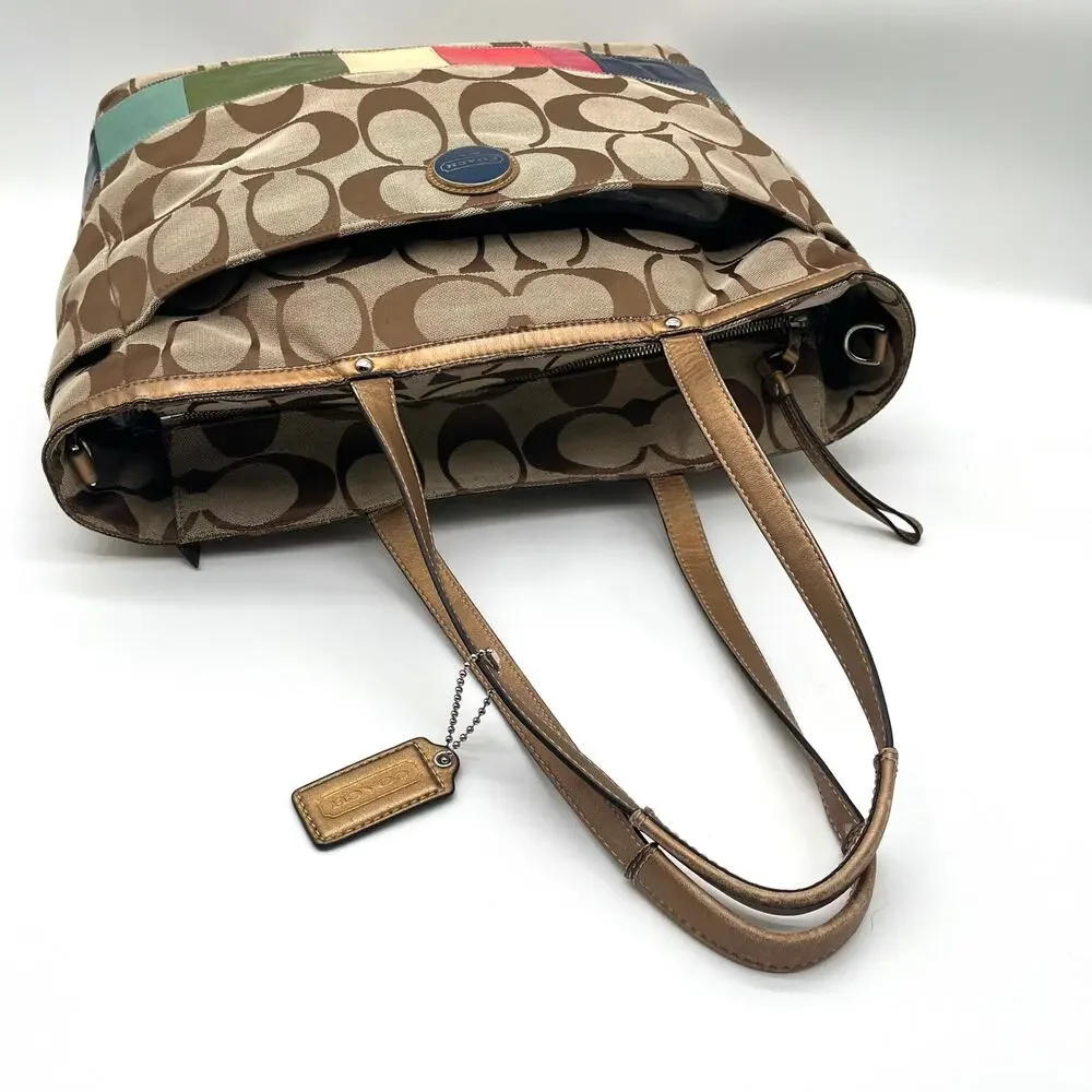 Coach Signature Brown and Tan Travel/Diaper Bag with Navy changing pad